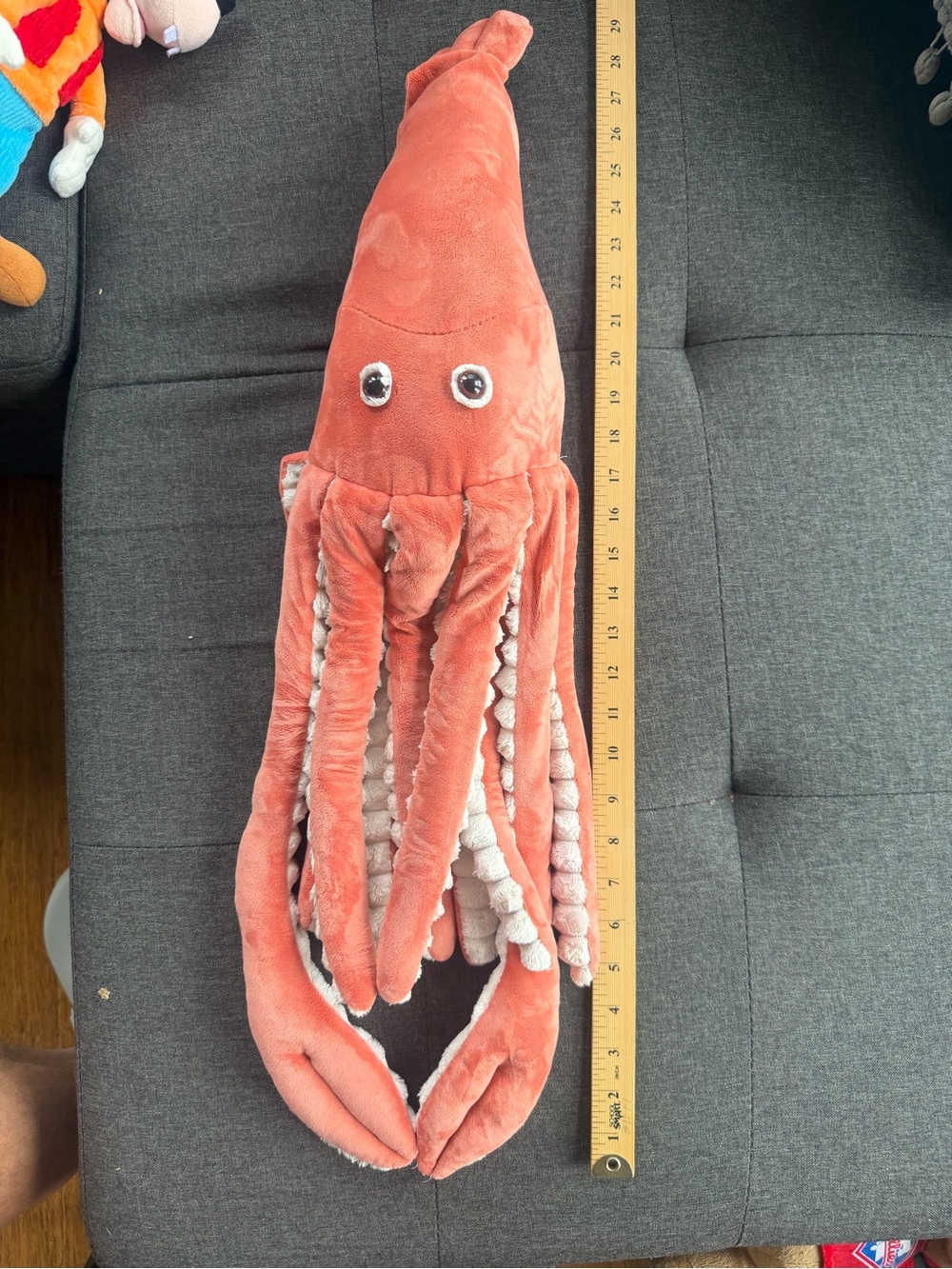 Plush Squid Pillow in Coral - Decorative Faux Floral Accent
